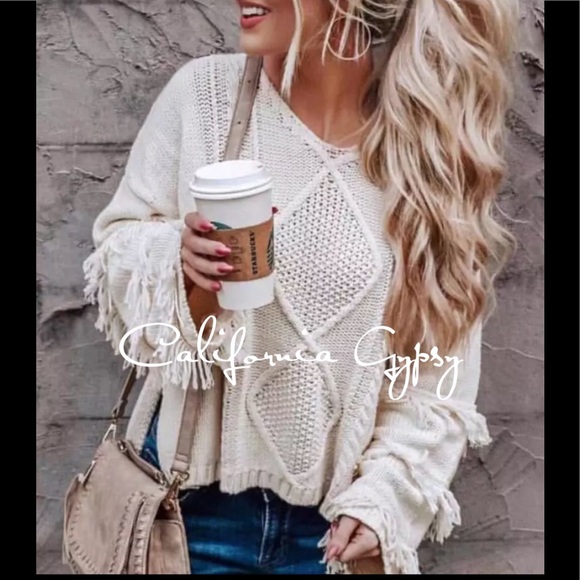 LAST ONE Fringe Knit Boho Oversized Sweater - Picture 3 of 9